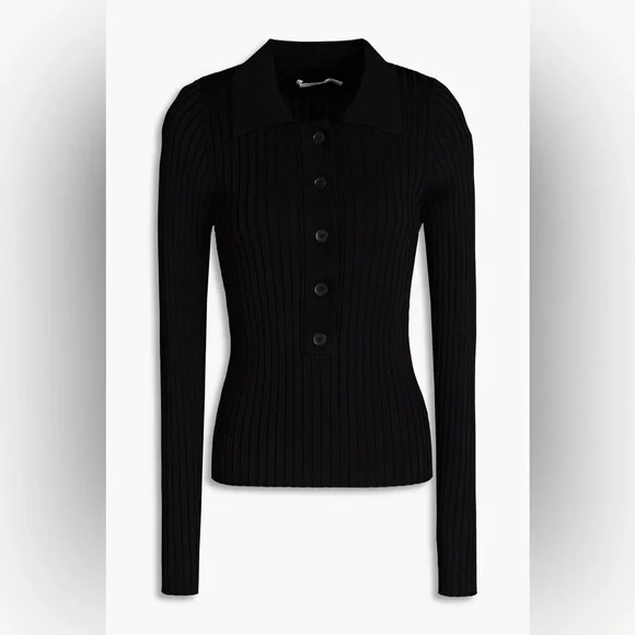 Good American Ribbed Knit Polo Sweater Womens Size 0 - Picture 2 of 6